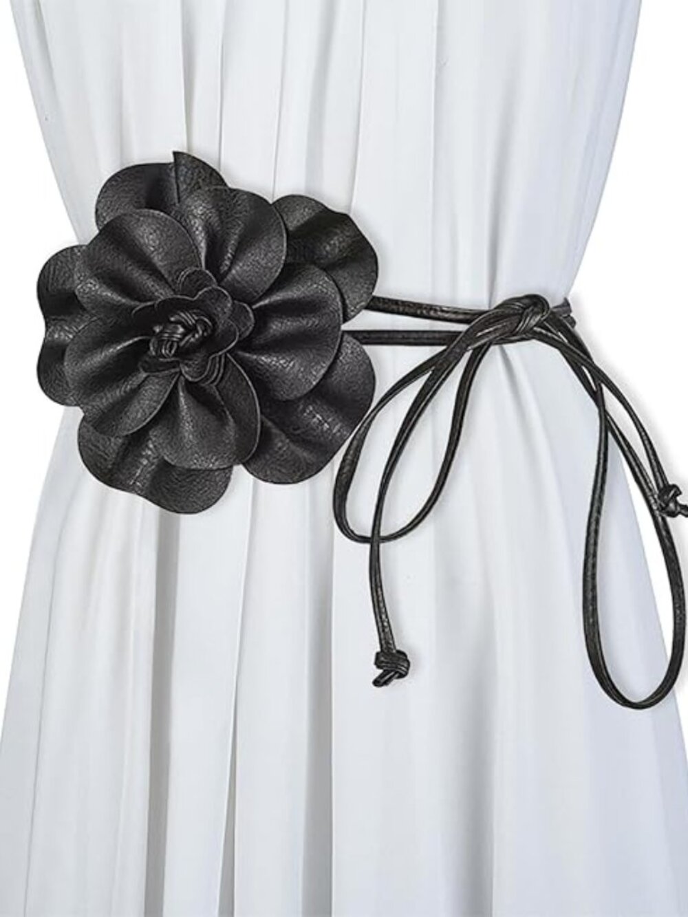 Black Leather Flower Waist belt Luxury Women's Style
